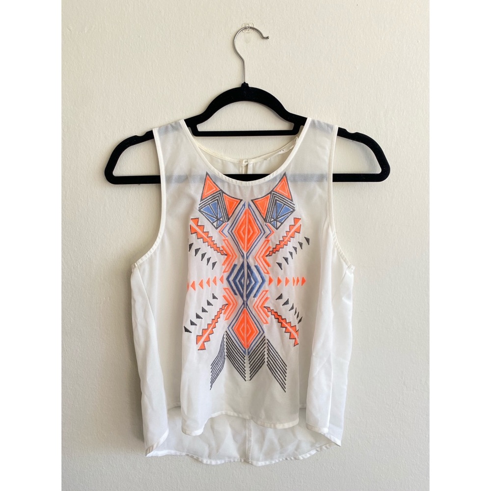 Lush White Neon Geometric Design Tank
